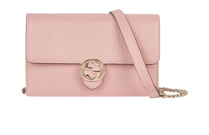 Interlocking Wallet On Chain, &pound;560, Handbags, Pink, Leather, Front view